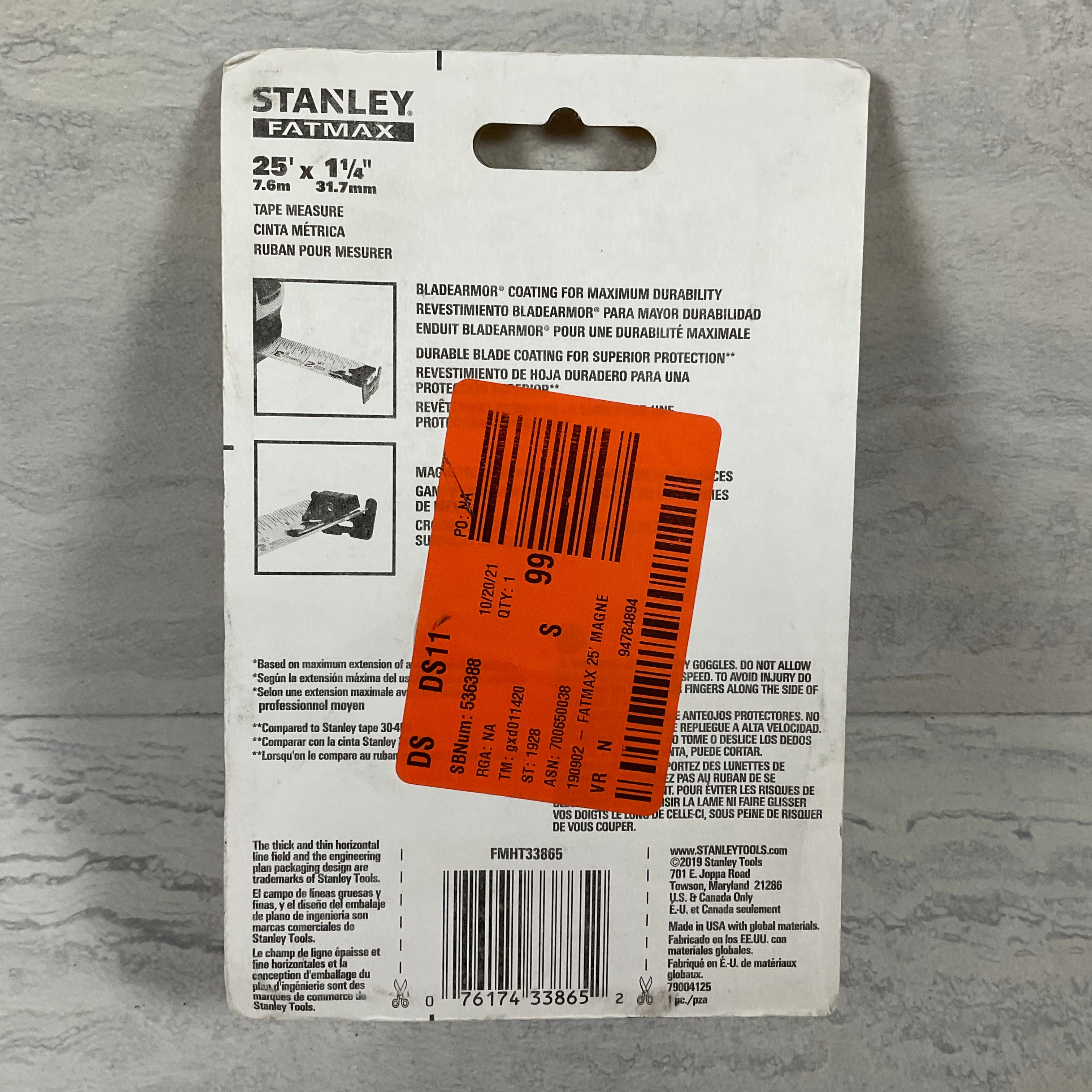 Stanley FMHT33865S FATMAX 25' Magnetic Tape (7345093017838)